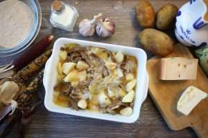 Traditional pizzocheri recipe from Valtellina with potatoes and cabbage and cheese
